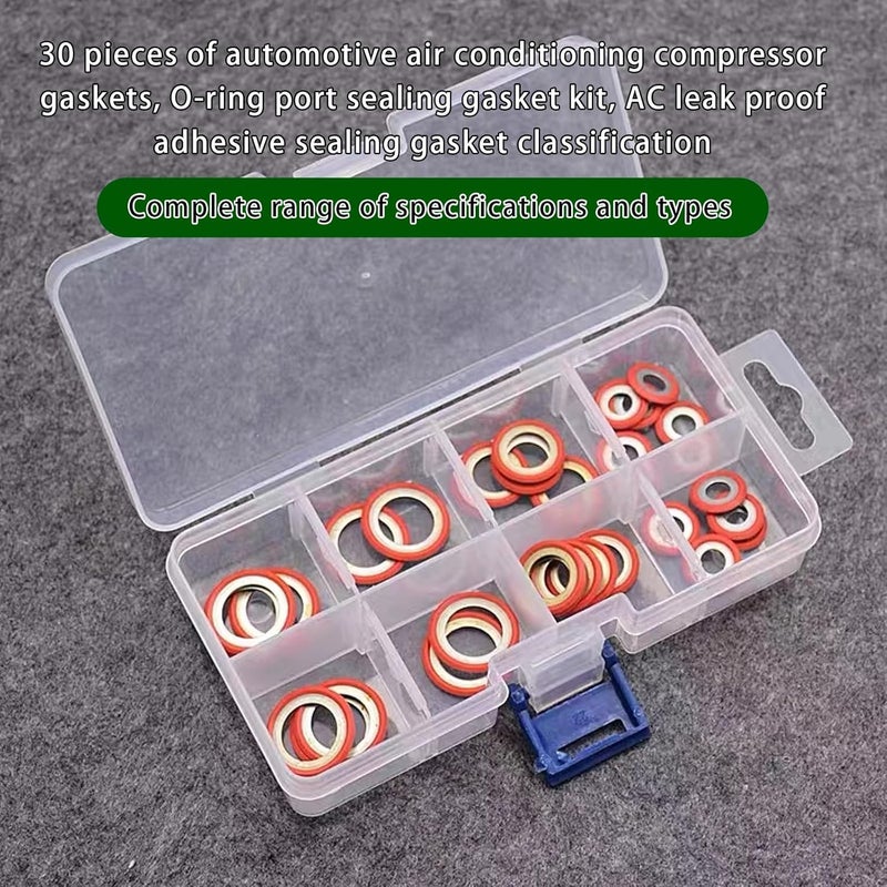Arwrilt 30 PCS Car Air Conditioning Compressor Gasket kits, Bonded Seal Gasket, Air Conditioning Compressor Port Seal Washer, Universal A/C Gasket Assortment for Cars (Red) - Image 3